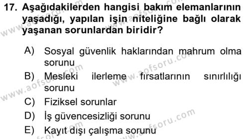 Bakım Elemanı Yetiştirme Ve Geliştirme Dersi 2020 - 2021 Yılı Yaz Okulu Sınavı 17. Soru