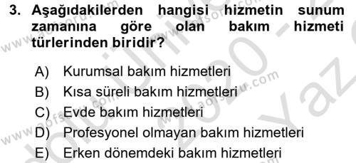 Bakım Elemanı Yetiştirme Ve Geliştirme Dersi 2020 - 2021 Yılı Yaz Okulu Sınavı 3. Soru