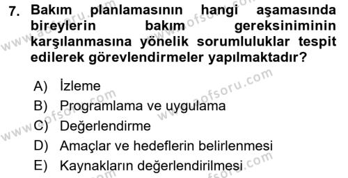 Bakım Elemanı Yetiştirme Ve Geliştirme Dersi 2020 - 2021 Yılı Yaz Okulu Sınavı 7. Soru