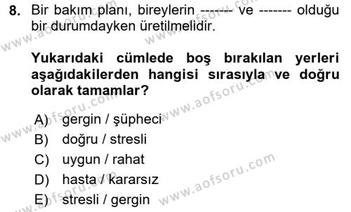 Bakım Elemanı Yetiştirme Ve Geliştirme Dersi 2020 - 2021 Yılı Yaz Okulu Sınavı 8. Soru