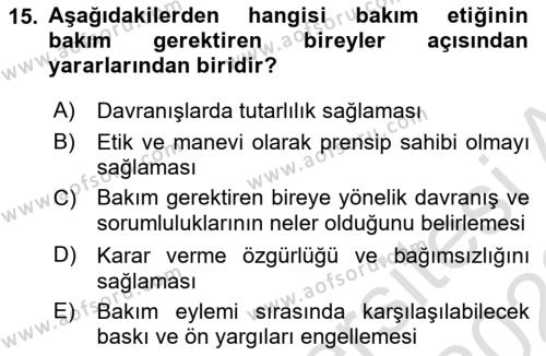 Bakım Elemanı Yetiştirme Ve Geliştirme Dersi 2021 - 2022 Yılı (Vize) Ara Sınavı 15. Soru