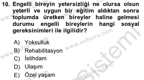 Bakım Elemanı Yetiştirme Ve Geliştirme Dersi 2021 - 2022 Yılı (Final) Dönem Sonu Sınavı 10. Soru