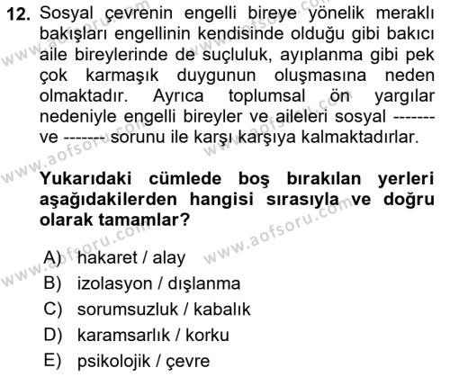 Bakım Elemanı Yetiştirme Ve Geliştirme Dersi 2021 - 2022 Yılı (Final) Dönem Sonu Sınavı 12. Soru