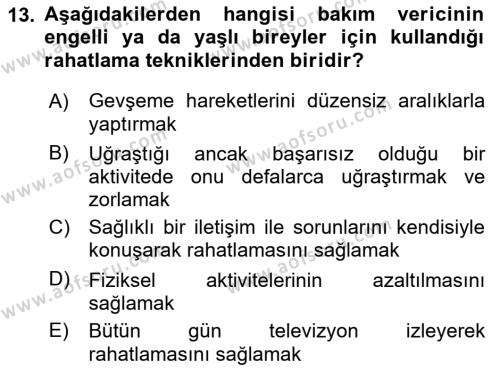 Bakım Elemanı Yetiştirme Ve Geliştirme Dersi 2021 - 2022 Yılı (Final) Dönem Sonu Sınavı 13. Soru