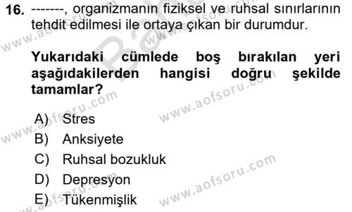 Bakım Elemanı Yetiştirme Ve Geliştirme Dersi 2021 - 2022 Yılı (Final) Dönem Sonu Sınavı 16. Soru