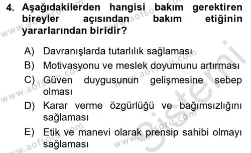 Bakım Elemanı Yetiştirme Ve Geliştirme Dersi 2021 - 2022 Yılı (Final) Dönem Sonu Sınavı 4. Soru