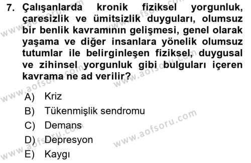 Bakım Elemanı Yetiştirme Ve Geliştirme Dersi 2021 - 2022 Yılı (Final) Dönem Sonu Sınavı 7. Soru