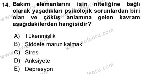 Bakım Elemanı Yetiştirme Ve Geliştirme Dersi 2021 - 2022 Yılı Yaz Okulu Sınavı 14. Soru