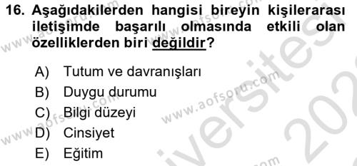 Bakım Elemanı Yetiştirme Ve Geliştirme Dersi 2021 - 2022 Yılı Yaz Okulu Sınavı 16. Soru