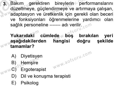 Bakım Elemanı Yetiştirme Ve Geliştirme Dersi 2021 - 2022 Yılı Yaz Okulu Sınavı 3. Soru