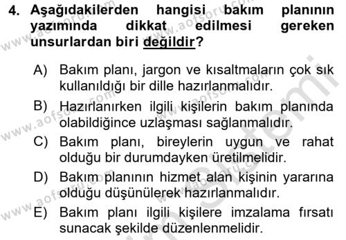 Bakım Elemanı Yetiştirme Ve Geliştirme Dersi 2021 - 2022 Yılı Yaz Okulu Sınavı 4. Soru