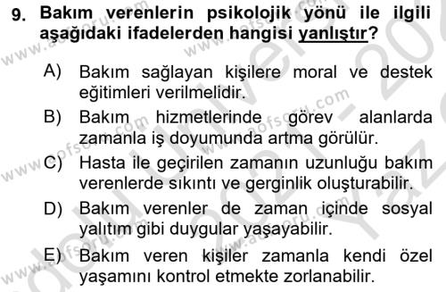 Bakım Elemanı Yetiştirme Ve Geliştirme Dersi 2021 - 2022 Yılı Yaz Okulu Sınavı 9. Soru