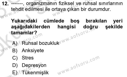 Bakım Elemanı Yetiştirme Ve Geliştirme Dersi 2022 - 2023 Yılı Yaz Okulu Sınavı 12. Soru