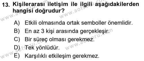 Bakım Elemanı Yetiştirme Ve Geliştirme Dersi 2022 - 2023 Yılı Yaz Okulu Sınavı 13. Soru