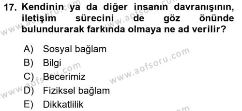 Bakım Elemanı Yetiştirme Ve Geliştirme Dersi 2022 - 2023 Yılı Yaz Okulu Sınavı 17. Soru