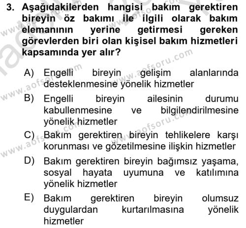 Bakım Elemanı Yetiştirme Ve Geliştirme Dersi 2022 - 2023 Yılı Yaz Okulu Sınavı 3. Soru