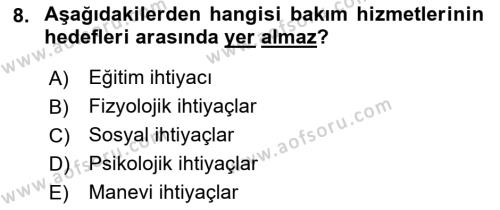 Bakım Elemanı Yetiştirme Ve Geliştirme Dersi 2022 - 2023 Yılı Yaz Okulu Sınavı 8. Soru