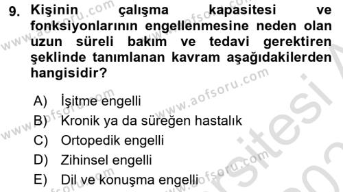 Bakım Elemanı Yetiştirme Ve Geliştirme Dersi 2022 - 2023 Yılı Yaz Okulu Sınavı 9. Soru