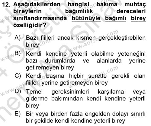 Bakım Elemanı Yetiştirme Ve Geliştirme Dersi 2023 - 2024 Yılı (Vize) Ara Sınavı 12. Soru