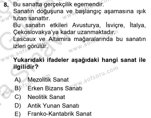 Akdeniz Uygarlıkları Sanatı Dersi 2016 - 2017 Yılı (Vize) Ara Sınavı 8. Soru