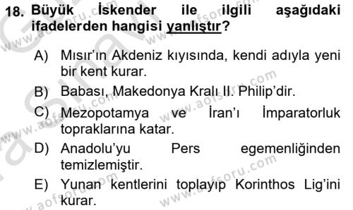 Akdeniz Uygarlıkları Sanatı Dersi 2017 - 2018 Yılı (Vize) Ara Sınavı 18. Soru