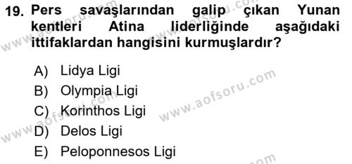 Akdeniz Uygarlıkları Sanatı Dersi 2017 - 2018 Yılı (Vize) Ara Sınavı 19. Soru