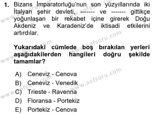 Akdeniz Uygarlıkları Sanatı Dersi 2017 - 2018 Yılı (Final) Dönem Sonu Sınavı 1. Soru