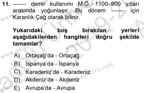 Akdeniz Uygarlıkları Sanatı Dersi 2019 - 2020 Yılı (Vize) Ara Sınavı 11. Soru