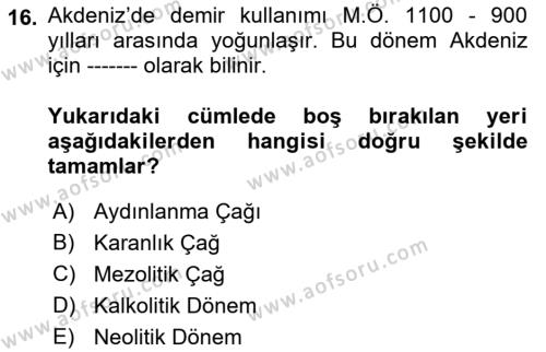 Akdeniz Uygarlıkları Sanatı Dersi 2019 - 2020 Yılı (Vize) Ara Sınavı 16. Soru