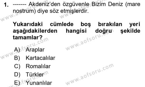 Akdeniz Uygarlıkları Sanatı Dersi 2021 - 2022 Yılı (Final) Dönem Sonu Sınavı 1. Soru