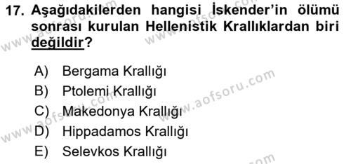 Akdeniz Uygarlıkları Sanatı Dersi 2022 - 2023 Yılı (Vize) Ara Sınavı 17. Soru