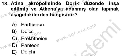 Akdeniz Uygarlıkları Sanatı Dersi 2022 - 2023 Yılı (Vize) Ara Sınavı 18. Soru