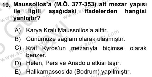 Akdeniz Uygarlıkları Sanatı Dersi 2022 - 2023 Yılı (Vize) Ara Sınavı 19. Soru