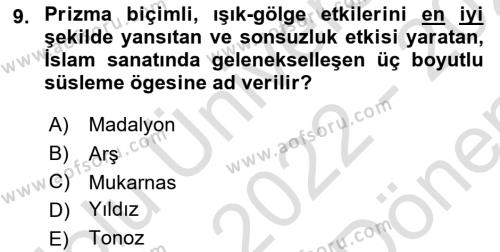 Akdeniz Uygarlıkları Sanatı Dersi 2022 - 2023 Yılı (Final) Dönem Sonu Sınavı 9. Soru