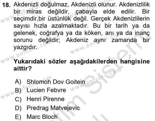 Akdeniz Uygarlıkları Sanatı Dersi 2022 - 2023 Yılı Yaz Okulu Sınavı 18. Soru