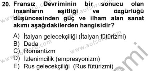 Güzel Sanatlar Dersi 2012 - 2013 Yılı (Final) Dönem Sonu Sınavı 20. Soru