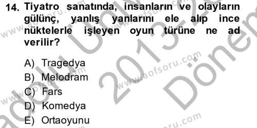 Güzel Sanatlar Dersi 2013 - 2014 Yılı (Final) Dönem Sonu Sınavı 14. Soru