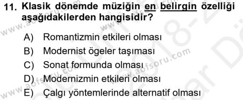 Güzel Sanatlar Dersi 2018 - 2019 Yılı (Vize) Ara Sınavı 11. Soru