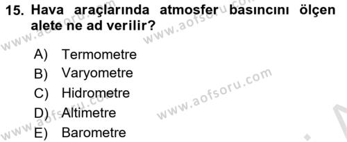 Havacılık Terminolojisi Dersi 2021 - 2022 Yılı (Vize) Ara Sınavı 15. Soru