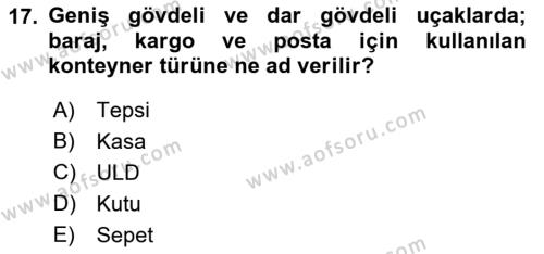 Havacılık Terminolojisi Dersi 2021 - 2022 Yılı (Vize) Ara Sınavı 17. Soru