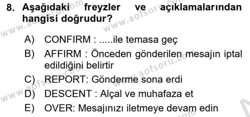 Havacılık Terminolojisi Dersi 2021 - 2022 Yılı (Vize) Ara Sınavı 8. Soru