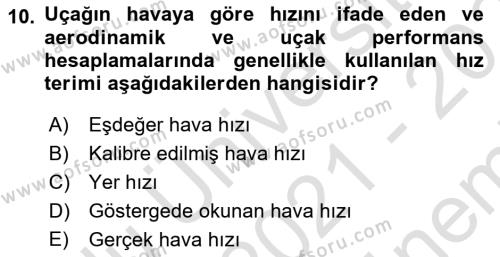 Havacılık Terminolojisi Dersi 2021 - 2022 Yılı (Final) Dönem Sonu Sınavı 10. Soru