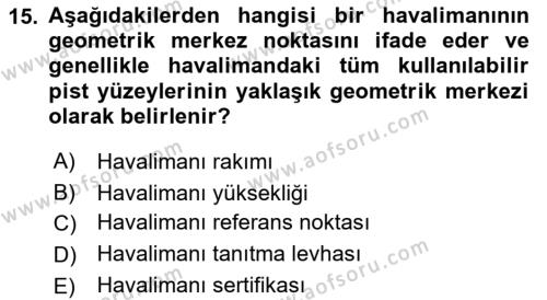 Havacılık Terminolojisi Dersi 2021 - 2022 Yılı Yaz Okulu Sınavı 15. Soru