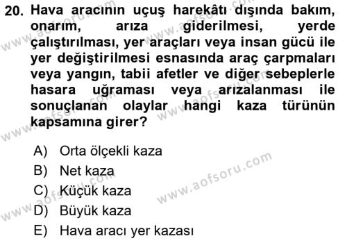 Havacılık Terminolojisi Dersi 2021 - 2022 Yılı Yaz Okulu Sınavı 20. Soru