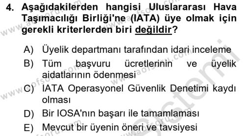 Havacılık Terminolojisi Dersi 2021 - 2022 Yılı Yaz Okulu Sınavı 4. Soru