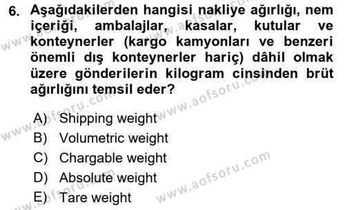 Havacılık Terminolojisi Dersi 2021 - 2022 Yılı Yaz Okulu Sınavı 6. Soru