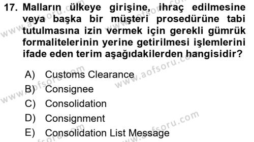 Havacılık Terminolojisi Dersi 2023 - 2024 Yılı (Vize) Ara Sınavı 17. Soru