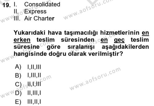 Havacılık Terminolojisi Dersi 2023 - 2024 Yılı (Vize) Ara Sınavı 19. Soru