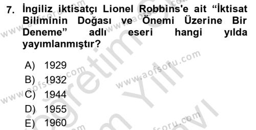 Havacılık Ekonomisi Dersi 2023 - 2024 Yılı (Vize) Ara Sınavı 7. Soru