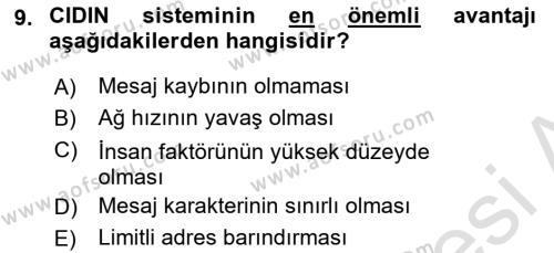 Haberleşme ve Seyrüsefer Sistemleri Dersi 2022 - 2023 Yılı (Vize) Ara Sınavı 9. Soru